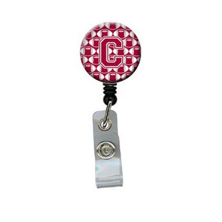 CAROLINES TREASURES Letter C Football Crimson, Grey and White Retractable Badge Reel CJ1065-CBR